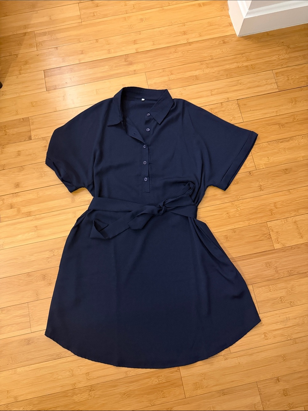 Classic Navy Polo Shirt Mini Dress with Tie Waist